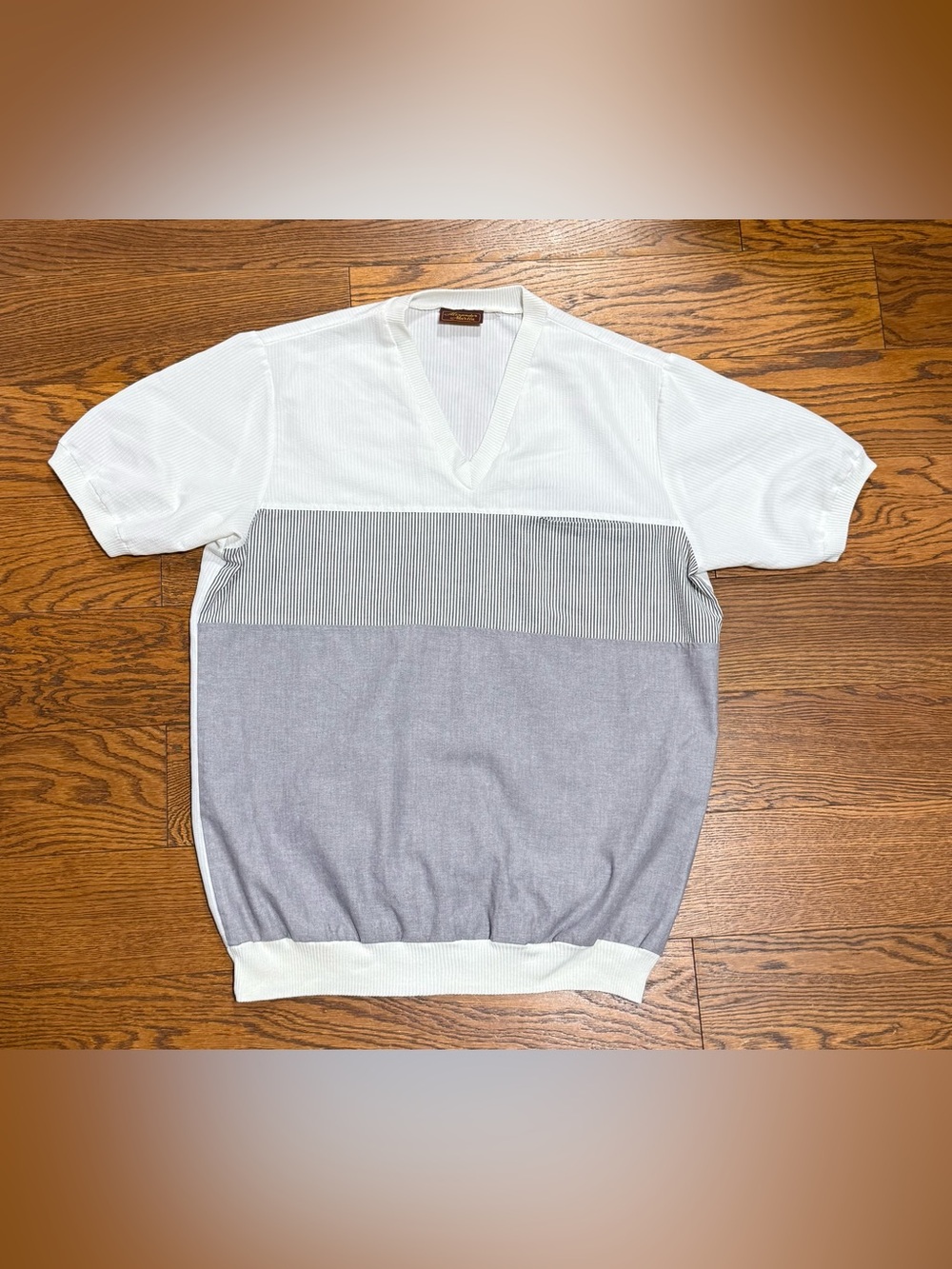 Alexander Martin Vintage Men’s White And Grey Color Block Knit Polo Shirt